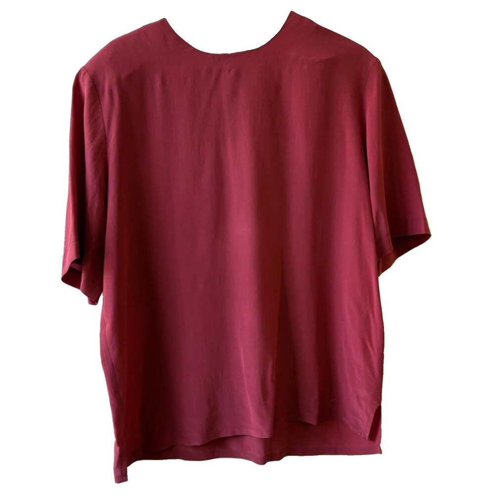 Vintage Emily Reger Women’s Blouse L Red  Short Sleeve  100% Silk